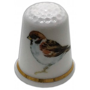 Personalised sparrow bird china thimble
