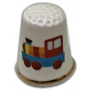 child's train personalised china thimble
