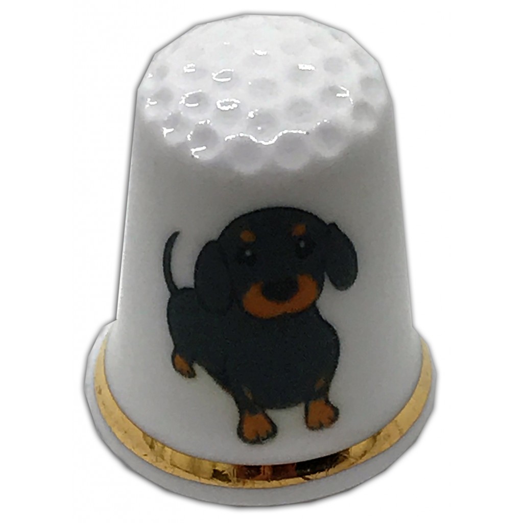 dog themed personalised china thimble