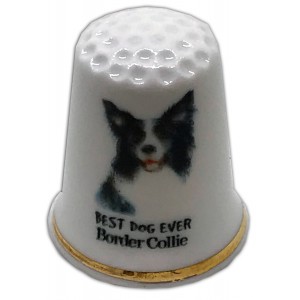 dog themed personalised china thimble