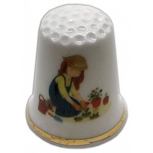 gardening girl china thimble