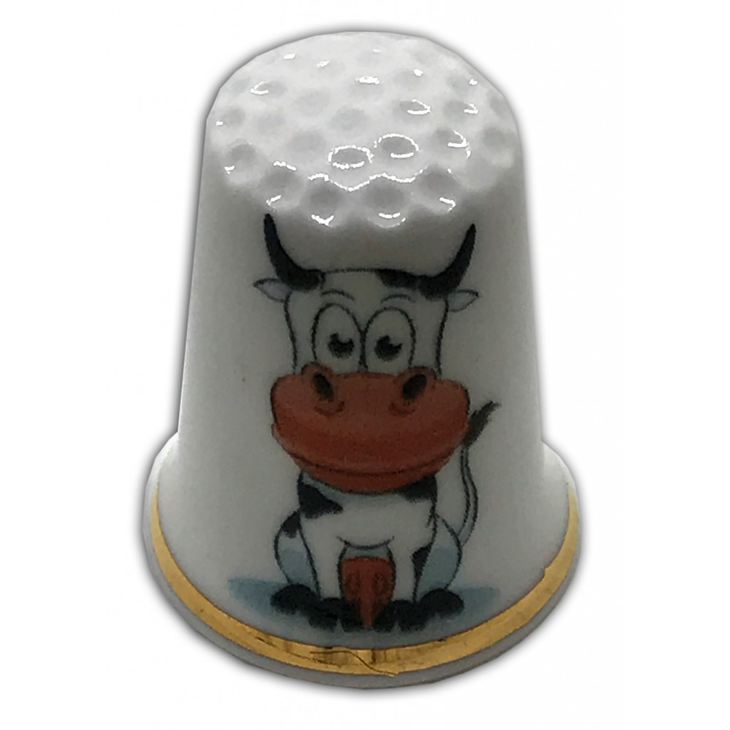 personalised cow china thimble