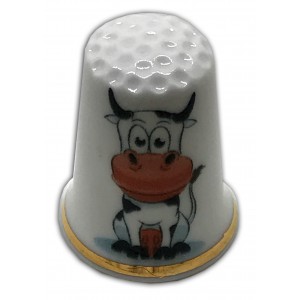 personalised cow china thimble