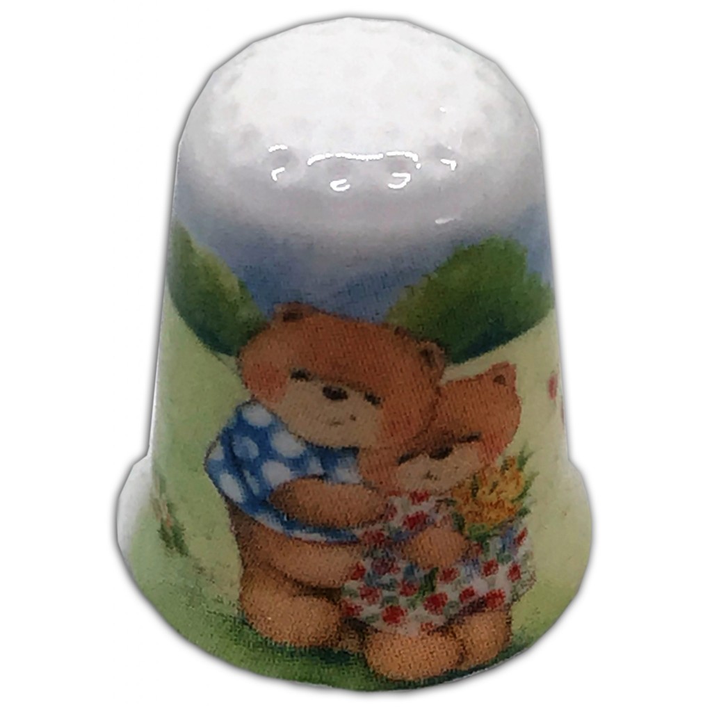 Romantic Love bears personalised china thimble
