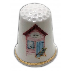 beach hut themed fine bone china personalised thimble