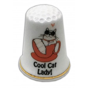 cool cat lady personalised china thimble