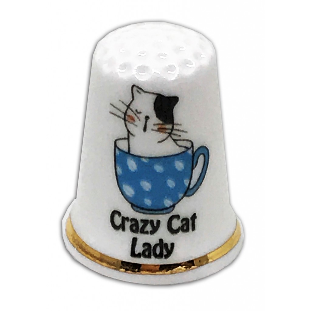 crazy cat lady personalised china thimble