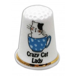 crazy cat lady personalised china thimble