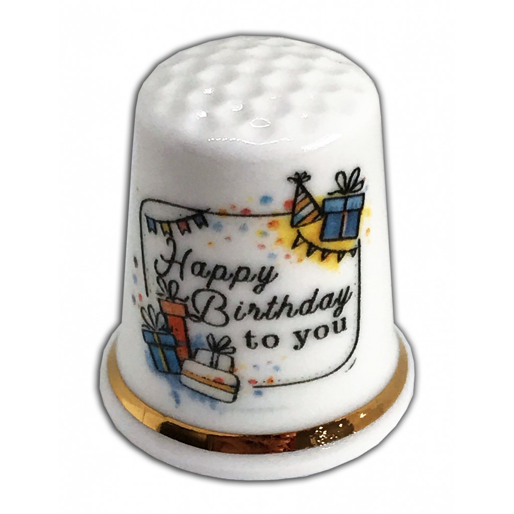happy birthday personalised china thimble