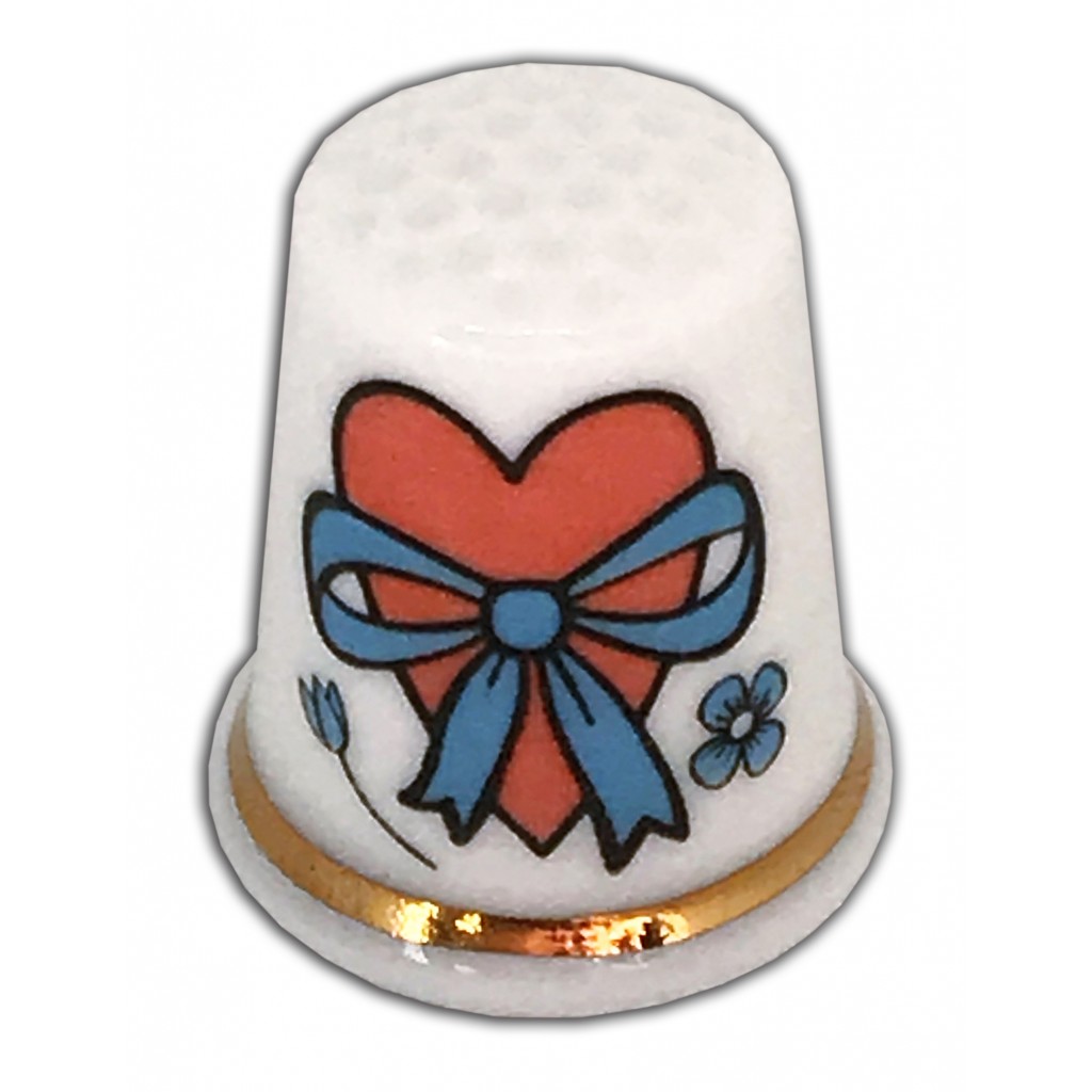 Personalised Heart and Bow china thimble
