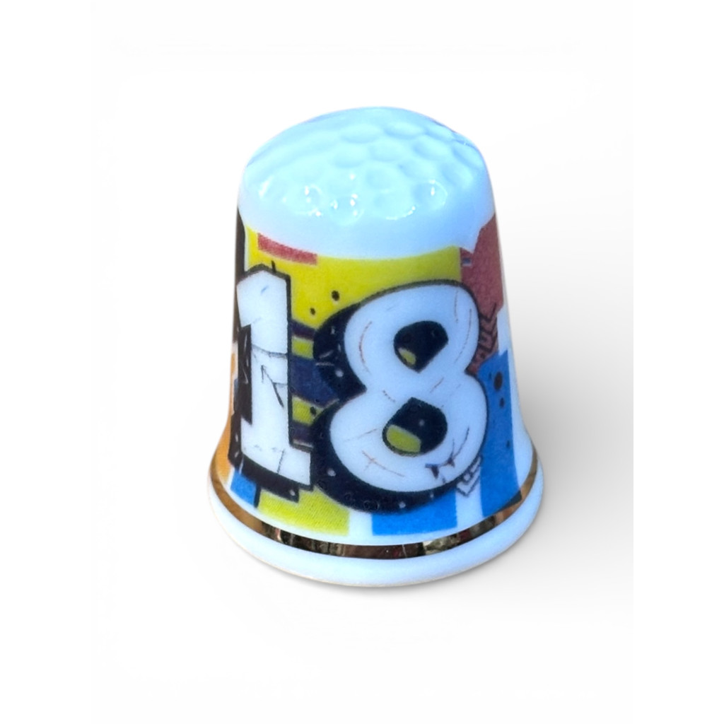 Happy 18th Modern Personalised Fine Bone China Thimble