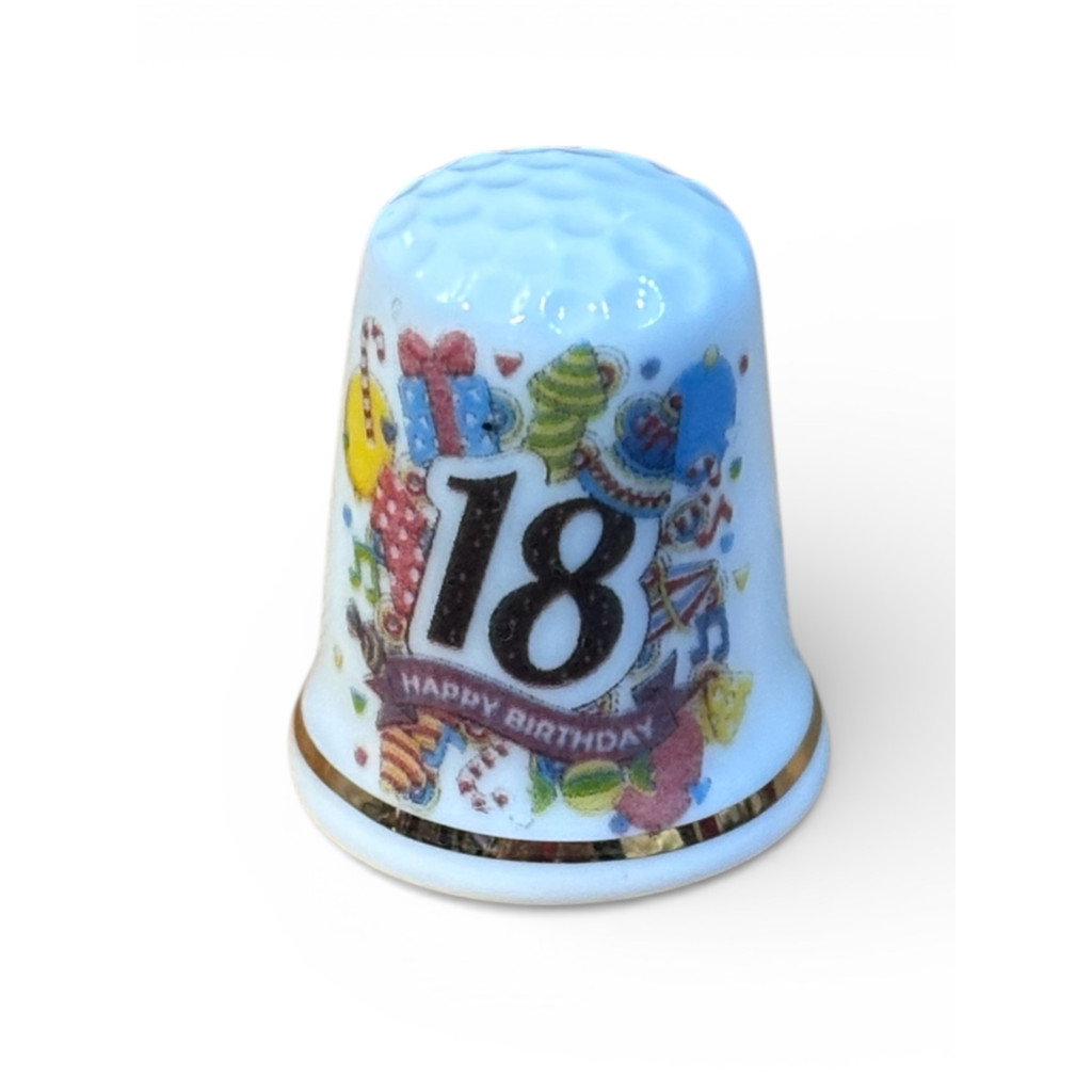 Happy 18th Modern Personalised Fine Bone China Thimble