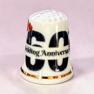 Uk made fine bone china thimble decorated with this sixtieth anniversary design